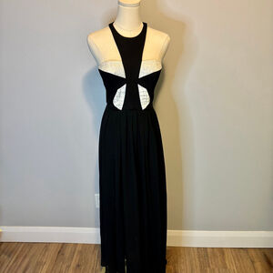 Blessed Are The Meek Women's Black & White Halter Long Sheer Dress, SZ 2